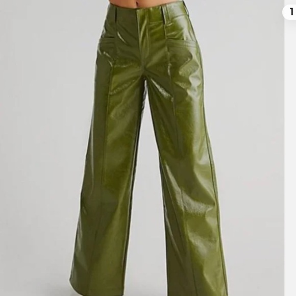 Free People Olive Green Wide-Leg Pants - Picture 1 of 3